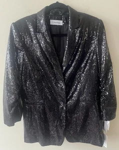 Neu mit Etikett Calvin Klein Damenblazer schwarz Pailletten Größe 14 Glamour Party  - Bild 1 von 6