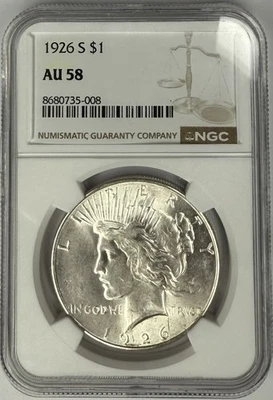 1926 S Peace Dollar $1 NGC AU58 ‼️LUSTER BOMB THAT LOOKS UNCIRCULATED‼️ - Image 1 of 2