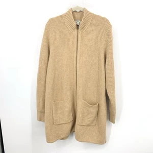 LL Bean Women Size 2X Plus Sweater Long Duster Cardigan Zip Front Brown Knit Top - Picture 1 of 8