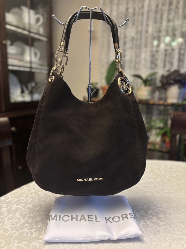   Bolso de Mano Michael Kors Lillie Grande Gamuza Cuero y Cuero Liso Chocolate  Foto 1 de 4