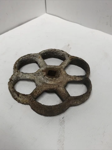 ANTIQUE-VINTAGE Giant 4 1/4" Cast Iron  Flower Style Valve Handle-Hand Wheel-W Cover