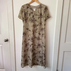 Vintage 90er Blumen Kleid Gr. 10 Petite Crinkle braun dunkel romantisch verträumt Herbst - Bild 1 von 7