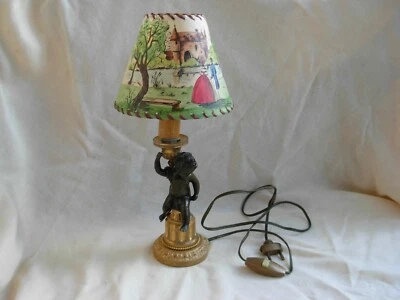 ANTIQUE FRENCH GILT BRONZE TABLE LAMP WITH SHADE,CHERUB,EARLY 20th CENTURY. - Image 1 of 4