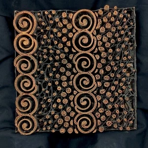 Sello de cobre Tjap Cap Chop artesanal Batik rizo y punto 8" x 8" hecho a mano Indonesia - Imagen 1 de 2