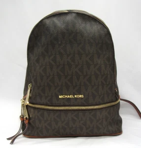 MICHAEL KORS Backpack Rucksack Leather Brown Total Pattern Used - Picture 1 of 15