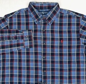 Camicia uomo RALPH LAUREN bottoni grande blu navy a quadri manica lunga 100% cotone nuova con etichetta - Foto 1 di 24