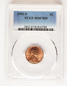 1952 S Lincoln centesimo PCGS MS67 RD *Rev Tye's* #0788215 - Foto 1 di 5