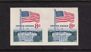 1971 Imperforate pair Sc 1338Gh 8c Flag White House coil error MNH (L9 - Picture 1 of 1