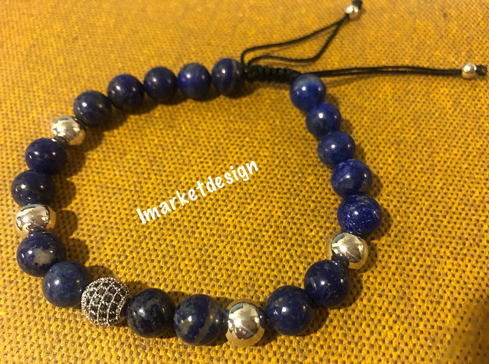 Hecho a mano para hombre ónix azul blanco plateado Foto 1 de 1