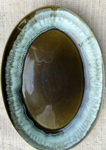 Rare Pfaltzgraff Platter Avocado Olive Green Drip Glaze USA Vtg #16 60’s Tie Dye - Picture 1 of 9