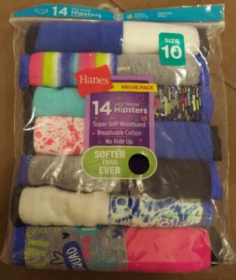Hanes Girls Briefs/Hipsters Tagless 14-Pair Underwear No Ride Up Size 10 OR 4 - Image 1 of 4