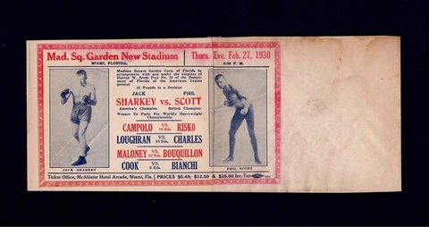 RARE 1930 boxing ticket envelope JACK SHARKEY PHIL SCOTT TOMMY LOUGHRAN CAMPOLO Cover