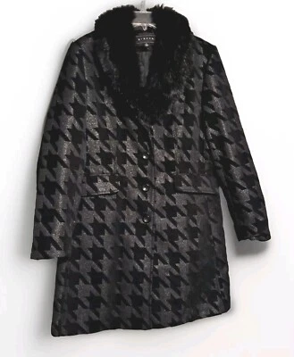 Abrigo para mujer Giacca XL negro pata de gallo extraíble imitación piel cuello audaz clásico Foto 1 de 4