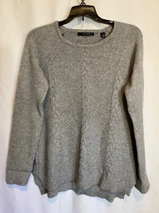 Cyrus Sweater Sz S Grey Braid Design Staggered Hem Silky Stretchy Pullover Women - Picture 1 of 21