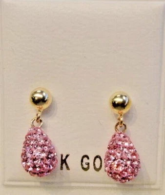 New 14k Solid Gold Crystal Pink Briolette Earrings - Image 1 of 2