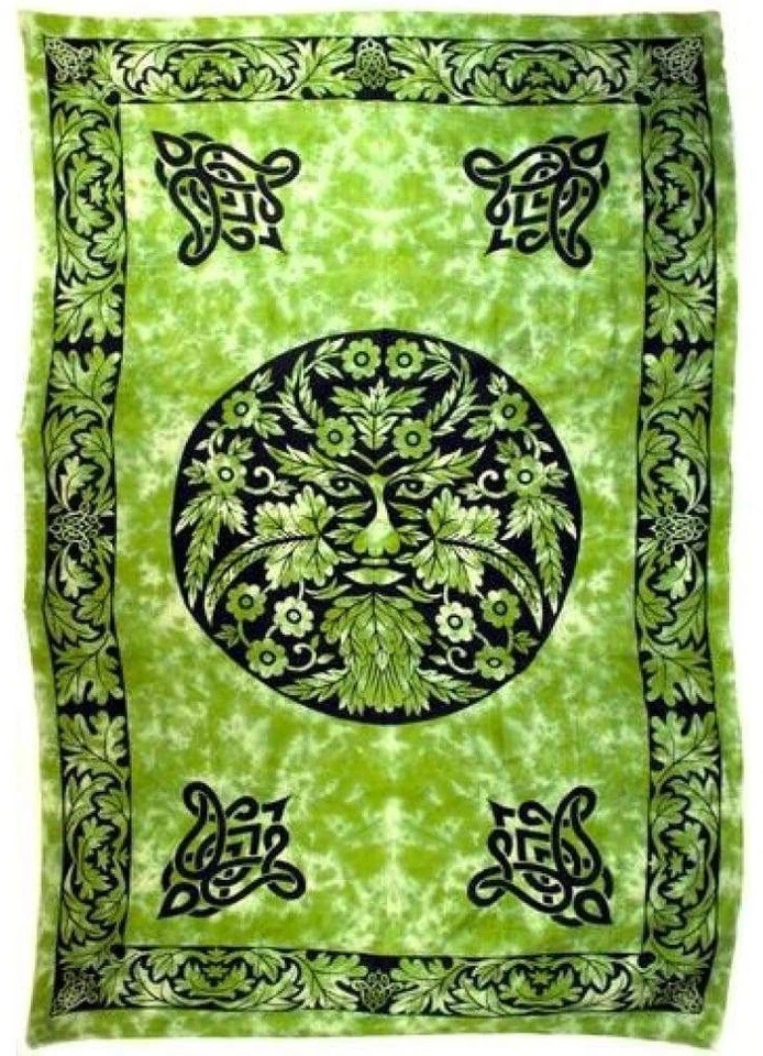Tapestry Green Man  Green Black Cotton 100% Fabric Renaissance 72X108" FREE SHIP - Image 1 of 1