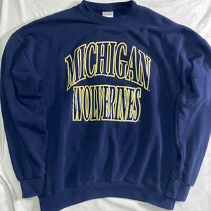 Vintage Michigan Wolverines Sweatshirt Crewneck Mens Large-XL Blue Football 90s - Picture 1 of 11