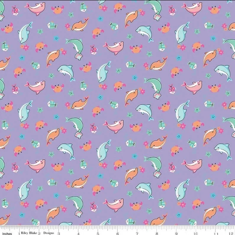 Edredón de algodón lila Riley Blake "Mer-Mazing" Sea Creatures de 1/4 yarda 9”x42” Foto 1 de 1