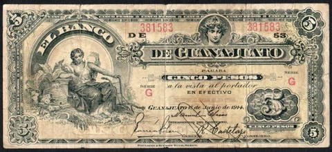 Mexico 5 Pesos 1914 Banco de GUANAJUATO M-358 Cover
