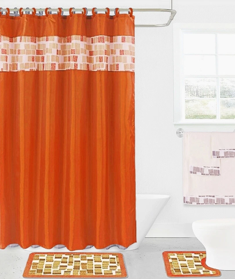 15 ШТ. НОВЫЕ СТИЛИ ВАННОЙ КОВРИК КОМПЛЕКТ КОВЕР ТКАНЬ ДУША ЗАНАВЕСКИ КРЮЧКИ - Изображение 1 из 1