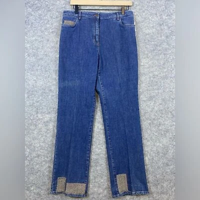 Susan Bristol NEW Women’s Jeans 10 Patchwork Embroidered Blue Wide Leg Mid Rise - Image 1 of 4