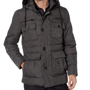 Chaqueta acolchada con capucha utilitaria Kenneth Cole New York Bonded Herringbone M nueva sin etiquetas - Imagen 1 de 4