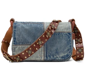 Bandolera Patricia Nash Rosa Solapa Cuadrada Pequeña Demin Denim Lavado Dorado - Imagen 1 de 5