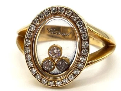 Chopard Happy Diamonds 3P Moving 18k Yellow Gold Oval Ring US 6.0 USED - Image 1 of 4