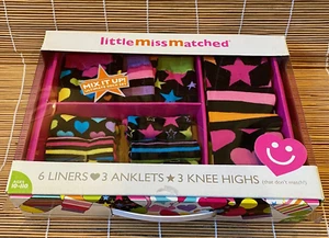 Little Miss Matched Socken 6 Einlagen 3 Fußkettchen 3 Kniestrümpfe passen nicht schwarz - Bild 1 von 4