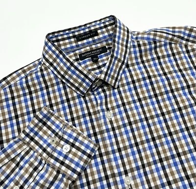 Camisa a Cuadros Banana Republic Camden-Fit 120s Supima Algodón Azul Blanco Marrón XL Foto 1 de 4