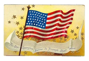 1908 Postal Patriótica Internacional Bandera de EE. UU., Bandera con Lúteos de la Estrella - En relieve - Imagen 1 de 2