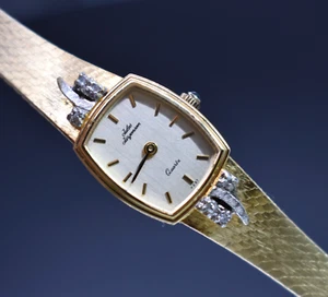 JULES JURGENSEN JJ Diamonds Watch Women Leaf Gold Tone Dress NEW BATTERY Vtg - Picture 1 of 9