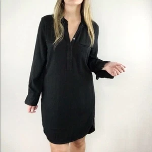LOU & GREY Y2K Hemdblusenkleid schwarz Langarm 1/3 Button Down Relaxed Fit - Bild 1 von 16