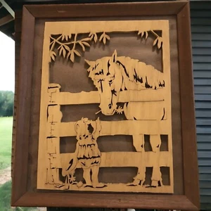 Horse & Girl Cut Out Picture Framed 11”x13” No Glass Farmhouse Decor Handmade - Picture 1 of 11