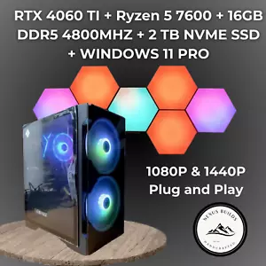 Prebuilt Gaming PC - RTX 4060 Ti, Ryzen 5 7600, 16GB DDR5, 2TB SSD, Win 11 Pro - Picture 1 of 9