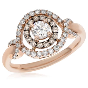 14K ROSE GOLD PAVE BROWN CHAMPAGNE COGNAC DIAMOND HALO ENGAGEMENT CLUSTER RING - Picture 1 of 1