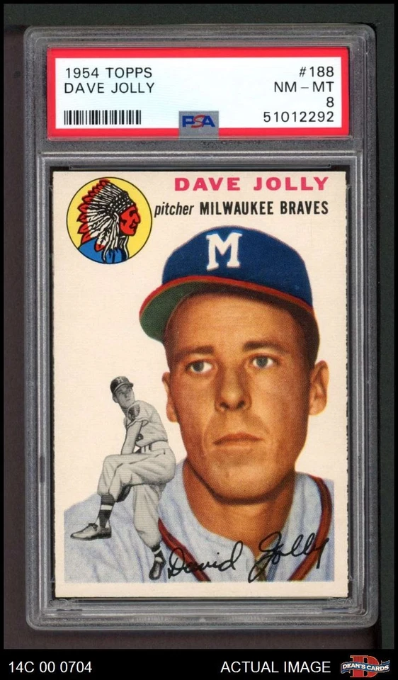 1954 Topps #188 Dave Jolly Braves PSA 8 - NM/MT - Image 1 of 1