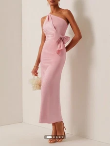 Fehaute Damen Rosa Schleife One-Shoulder Satin Etui Maxikleid Gr:4 Neu mit Etikett - Bild 1 von 12