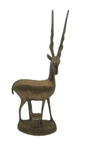 De colección Latón Gacela Antílope Ibex Mamá Bebé Estatua MCM 15" Safari África Decoración  - Imagen 1 de 16