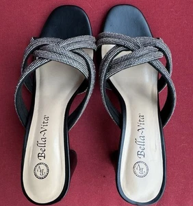 6.5W Bella Vita Women's Carmen Heeled Slip On Sandals, Black Size 6.5 W - Picture 1 of 21