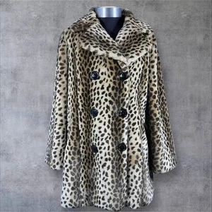 Vintage Miss Sixty Gepard Print Kunstfell Mantel Zweireiher Jacke Damen L - Bild 1 von 14