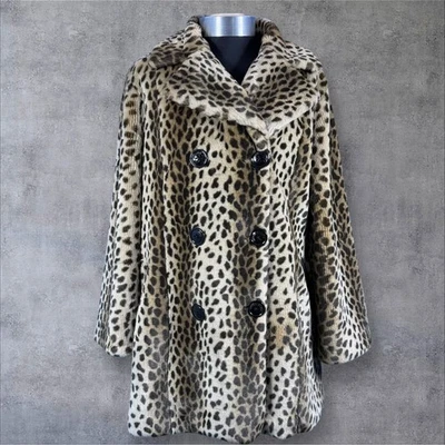 Vintage Miss Sixty Cheetah Print Faux Fur Coat Double Breasted Jacket Women's L - Image 1 of 4