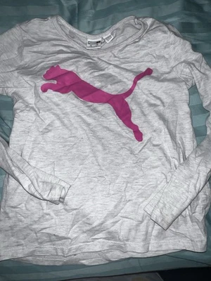 Girls 7/8 Long Sleeve Puma T Shirt Gray Pink  - Image 1 of 2