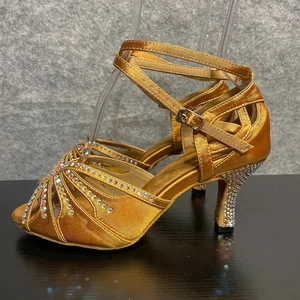 Zapatos de baile latinos TTdancewear para mujer talla 8 dorados estrás salón tacones de salsa - Imagen 1 de 14