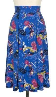 Trashy Diva Венеция Италия Новинка Принт Синий Колено midi Винтажная Юбка xs Pinup - Изображение 1 из 4