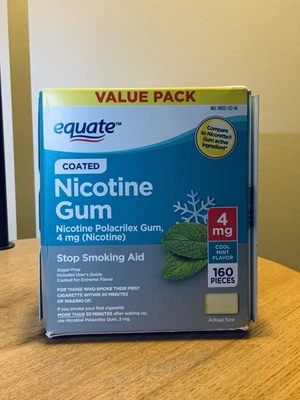 Equate Coated Nicotine Gum 4mg, Cool Mint Flavor 160 Pieces, Stop Smoking Aid - Image 1 of 4