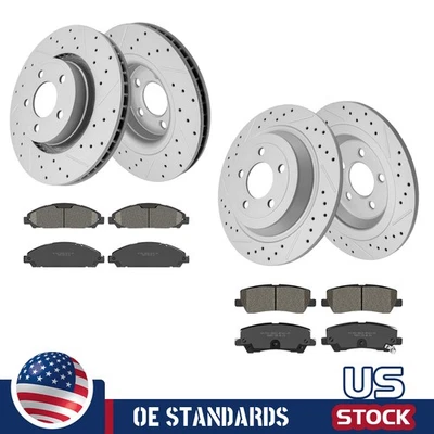 For 2015 - 2020 Ford Mustang Front Rear Drilled Disc Rotors Ceramic Brake Pads - Image 1 of 4