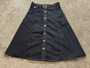 Anthropologie Pilcro Snap-Front Denim Midi Skirt 6 Belted Sewn-Closed Pockets - Picture 1 of 15