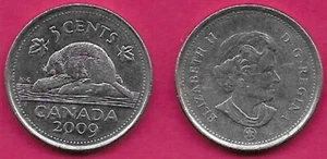 CANADÁ 5 CENTAVOS 2009 SIN CIRCULAR CON RCM ABAJO, CASTOR SOBRE ROCA DIVIDE FECHA Y DENOMINACIÓN - Imagen 1 de 1