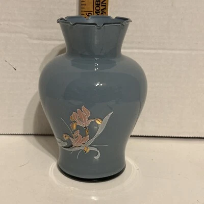 Azul silenciado reverso pintado dorado y rosa floral  Foto 1 de 4